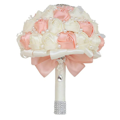 21CM Silk Rose Pearl Rhinestone New Style Bridal Bouquet Wedding Supplies Diamond Brooch Bouquet Bridesmaid Holding Flowers