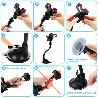 Universal Long Arm 360 Degrees Rotation Windshield Dashboard Car Mount Holder Cradle System for iPhone Mobile Cell Phone GPS