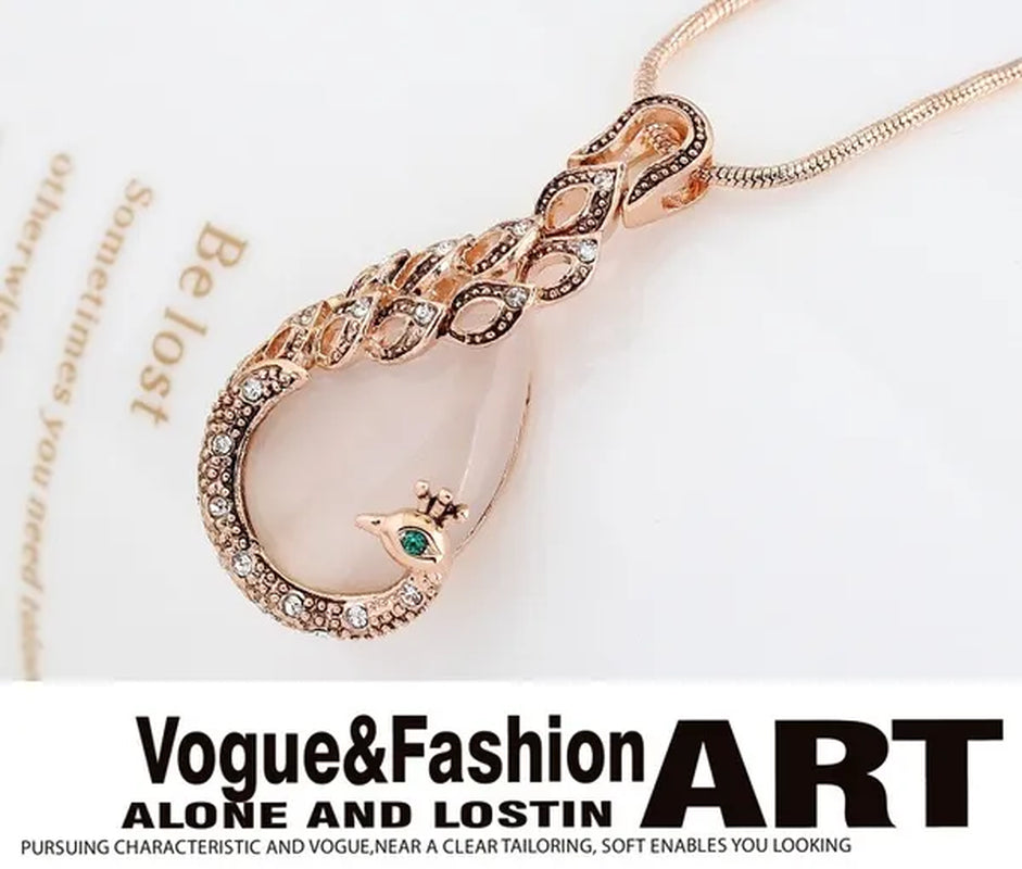 Fine Jewelry sets 2017 New Fashion KC rose Gold Filled opal Crystal Peacock Necklace Earring Wedding jewellery Set for women