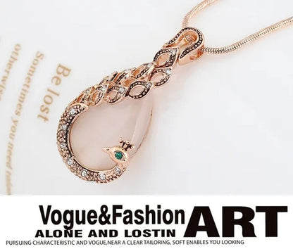 Fine Jewelry sets 2017 New Fashion KC rose Gold Filled opal Crystal Peacock Necklace Earring Wedding jewellery Set for women