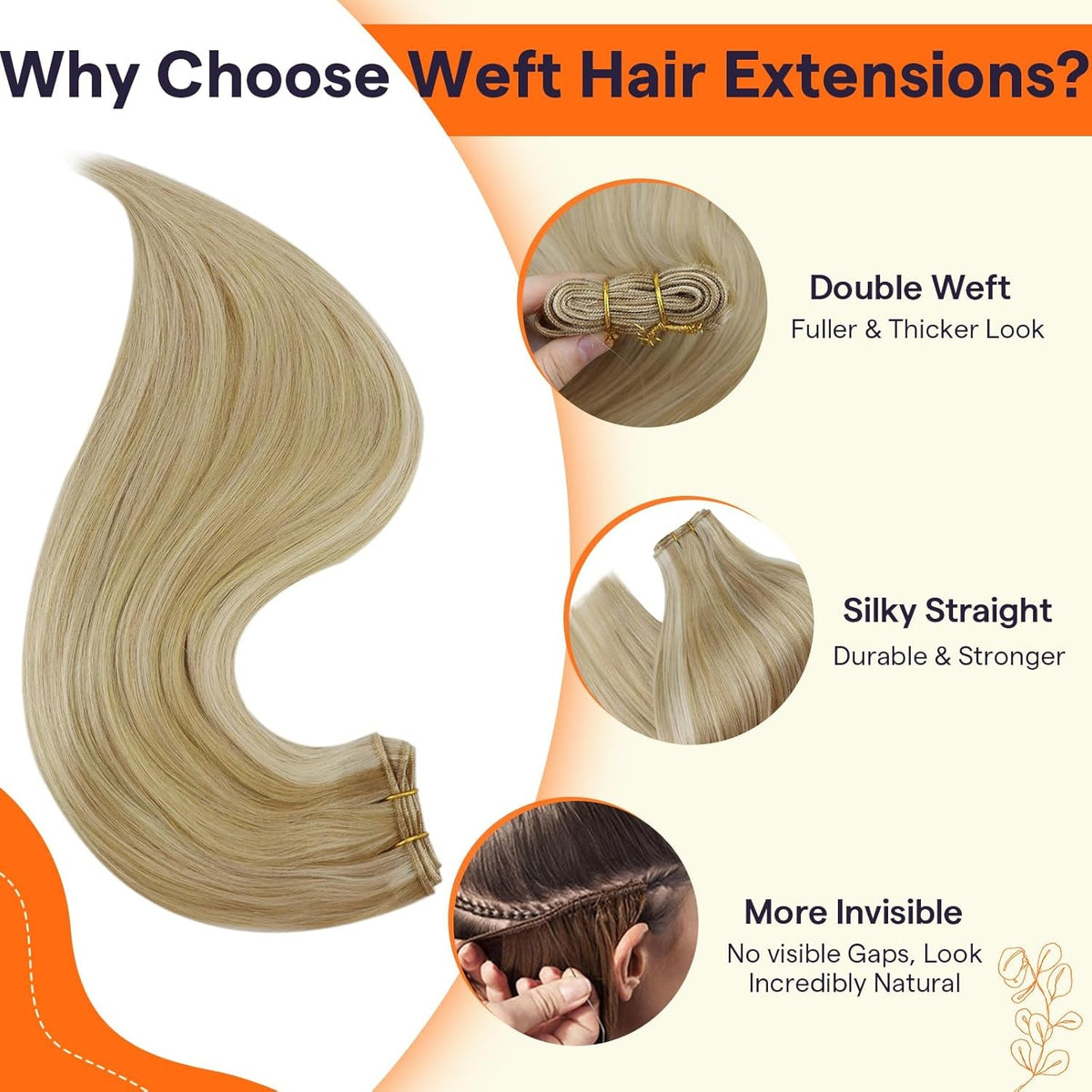 20 Inch Blonde Hair Extensions Real Human Hair Weft Extensions Color Dirty Blonde Mix Platinum Blonde Weft Hair Extensions Human Hair Sew in Hair Extensions Silky Soft Hair Weft 105G