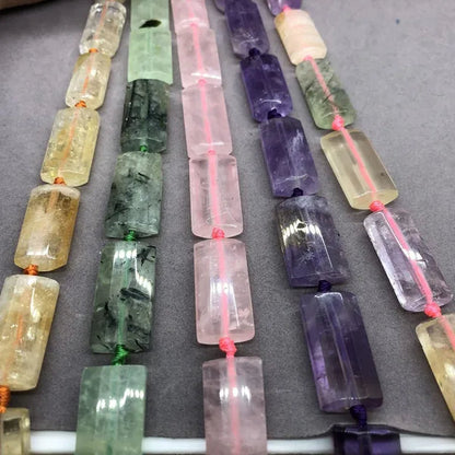 Natural Faceted Rectangle Bead Crystal Amethyst Rose Quartz Prehnite Citrine Diy