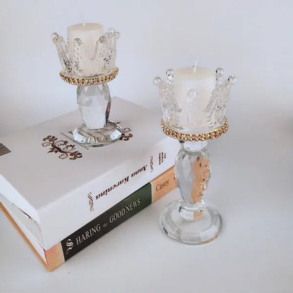 Crown Candlestick Candle Holder Transparent Glass Crystal Wedding Home Decor Big Tealight Candle Stand