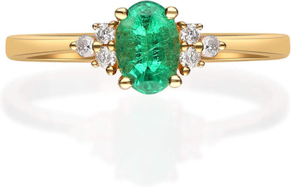 10K Yellow Gold Natural Zambian Emerald Ring with Natural Diamonds for Women | Ethically, Authentically & Organically Sourced Oval-Cut Emerald Hand-Crafted Jewelry for Her | Emerald Ring for Women.