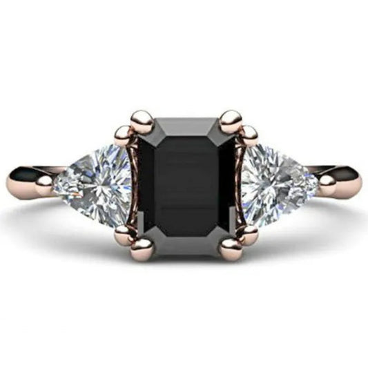 Classic Fashion 18K Rose Gold Black Diamond female Engagement Engagement Bride Princess Love Ring Size 5-11