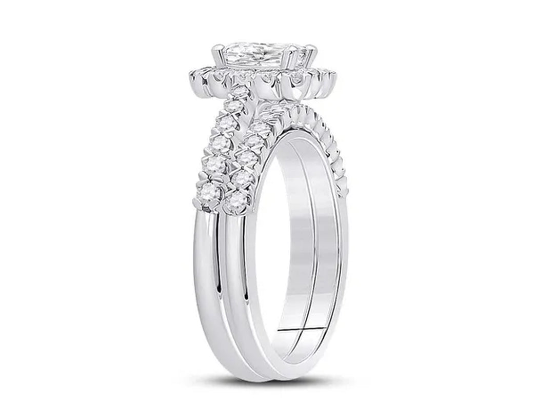 1.50 Carat (ctw G-H, I1-I2) Emerald-Cut Diamond Engagement Ring and Wedding Band in 14K White Gold