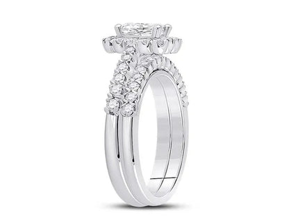 1.50 Carat (ctw G-H, I1-I2) Emerald-Cut Diamond Engagement Ring and Wedding Band in 14K White Gold