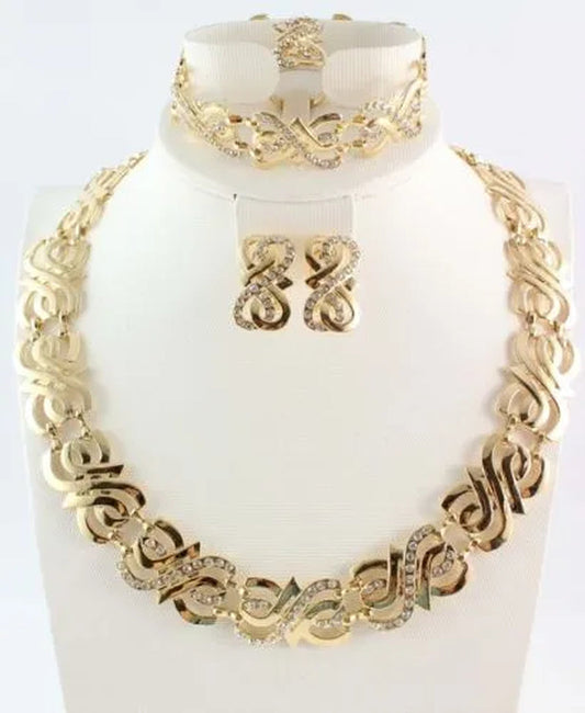 Hot Gold Plated Crystal Charming Necklace Fashion Romantic Wedding Necklace Earrings Bracelet Ring Jewelry Sets