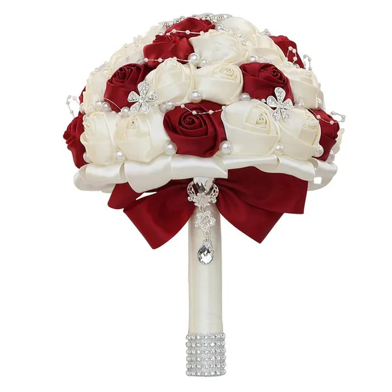 21CM Silk Rose Pearl Rhinestone New Style Bridal Bouquet Wedding Supplies Diamond Brooch Bouquet Bridesmaid Holding Flowers