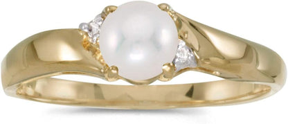 10K Yellow Gold Freshwater Cultured Pearl and Diamond Ring