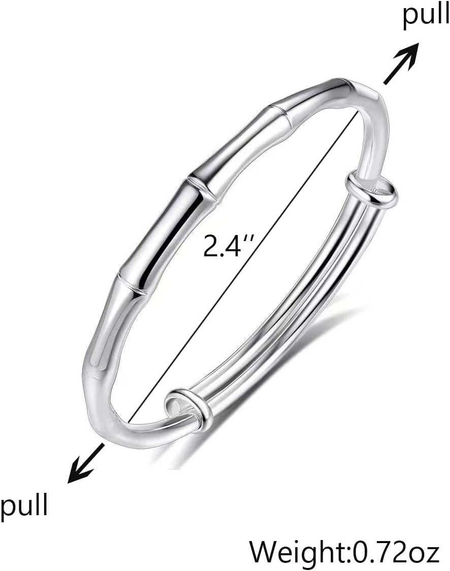 S925 Silver Bangle Bracelet for Women, Elegant Women‘S Sterling Silver Bracelet Bangle Adjustable 6.4-7.8 Inches Small Size