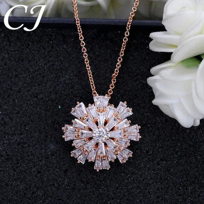 CANDICE Elegant Big Snowflake Pendant Necklace Inlay Luxury Quality Multi Cut CZ Diamond Women Banquet Jewelry With Silver Plating