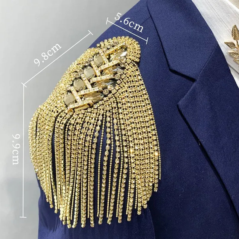 2 Color Handmade Shoulder Jewelry Tassel Rhinestones Epaulettes Clothing Accessories Brooch Epaulet Shoulder Brooches