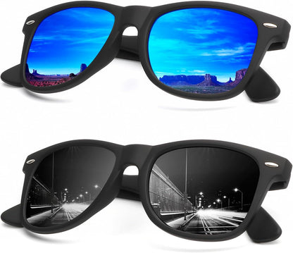 Sunglasses Men Polarized Sunglasses for Men Women Unisex Semi-Rimless Frame Retro Driving Sun Glasses UV Blocking