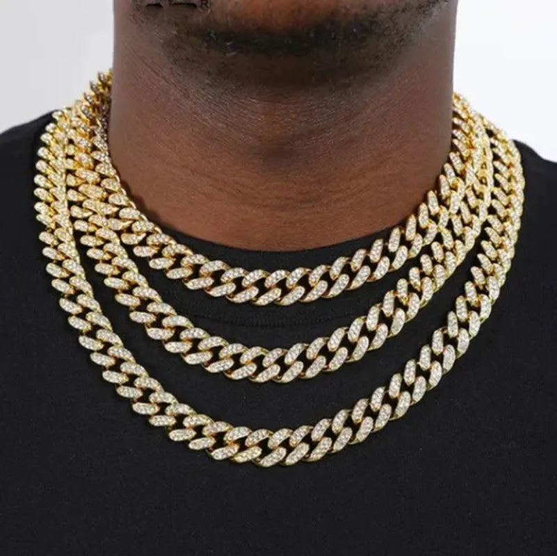 Men's Hip Hop Fashion Luxury 18K Gold and 925 Silver Ice-wound Hip Hop Diamond Watch Miami Cuban Bracelet and Ladies Watch Silver Diamond Bracelet Men and Women Hip Hop Party Jewelry