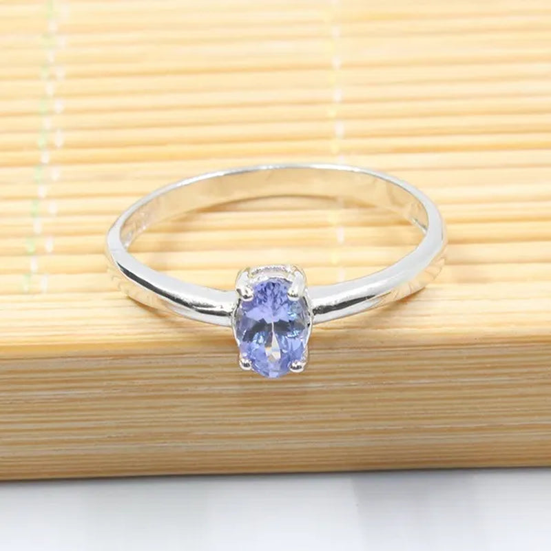 Hotsale silver tanzanite ring 4 mm * 6 mm real tanzanite ring for engagement solid 925 silver tanzanite ring romantic gift