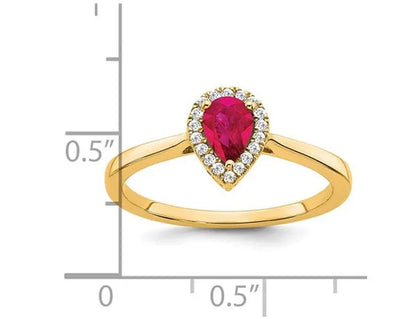 1/2 Carat (ctw) Teardrop Ruby Ring in 14K Yellow Gold with 1/10 Carat (ctw) Diamonds