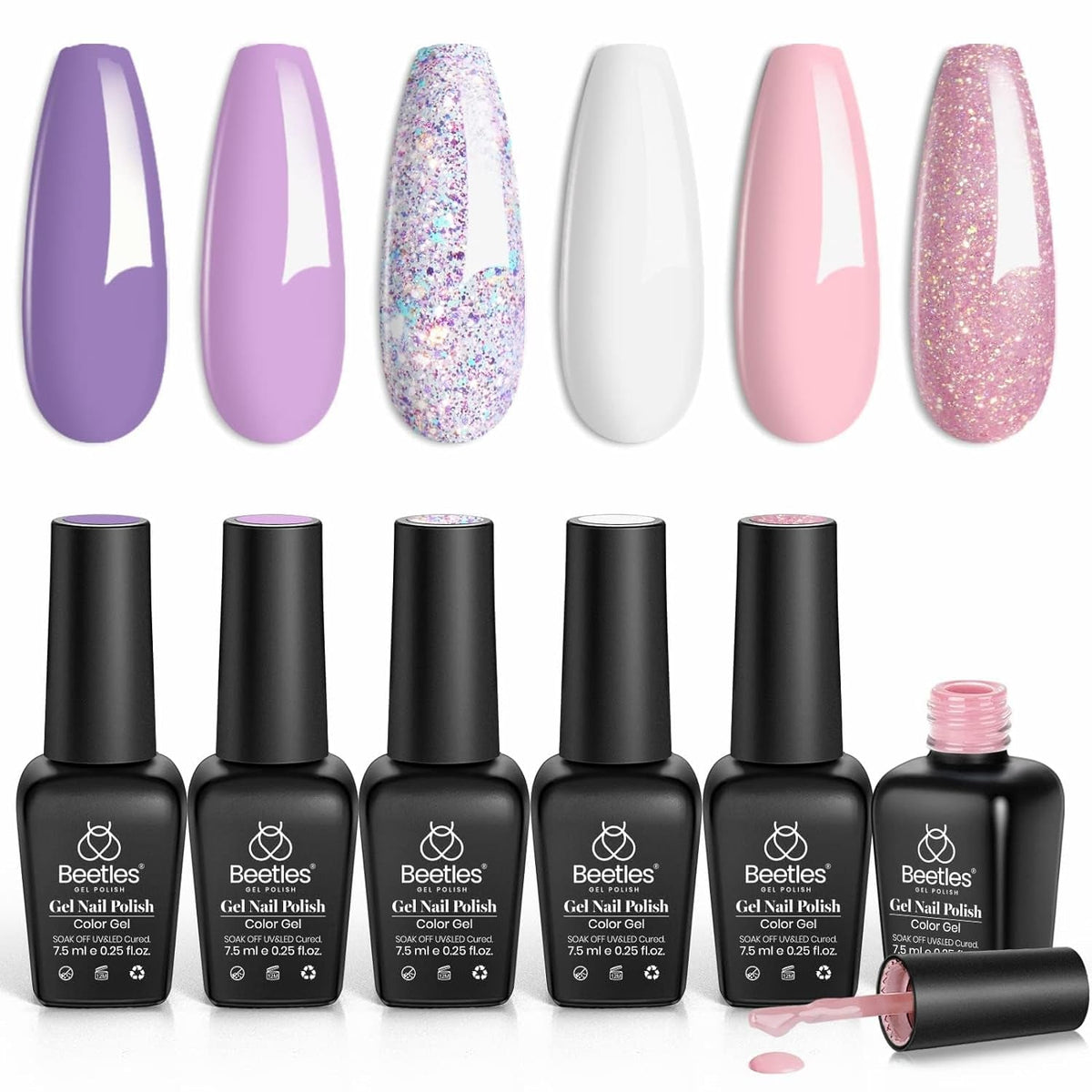 Beetles Pastel Gel Nail Polish,6 Colors Macaron Pink Blue Green Yellow Purple Soft Pastel Gel Polish Soak Off Uv Gel Manicure Spring Gel Polish Nail Art Design DIY Home Salon Gift for Women Girl