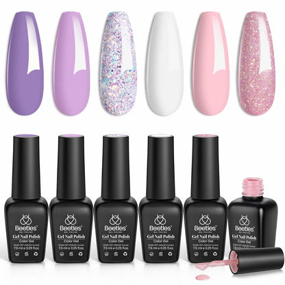 Beetles Pastel Gel Nail Polish,6 Colors Macaron Pink Blue Green Yellow Purple Soft Pastel Gel Polish Soak Off Uv Gel Manicure Spring Gel Polish Nail Art Design DIY Home Salon Gift for Women Girl