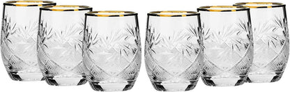SET of 6 Russian Cut Crystal Shot Shooter Glasses 24K Gold Rimmed 1.7 Oz. Vodka Liquor Old-Fashioned Glassware Hand Made