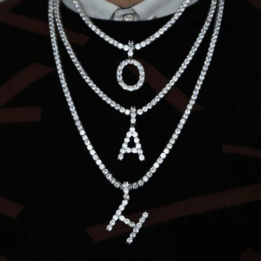 Men Hip Hop Iced Out Custom Name Tennis Letter Pendant Necklaces Cubic Zirconia Alphabet Charm Pendants Hiphop Women Jewelry