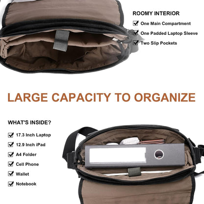 Messenger Bag 17-17.3 Inch, Men'S Computer Bag Water-Resistant Canvas, Teacher Laptop Satchel for Work Office College, Dark Grey