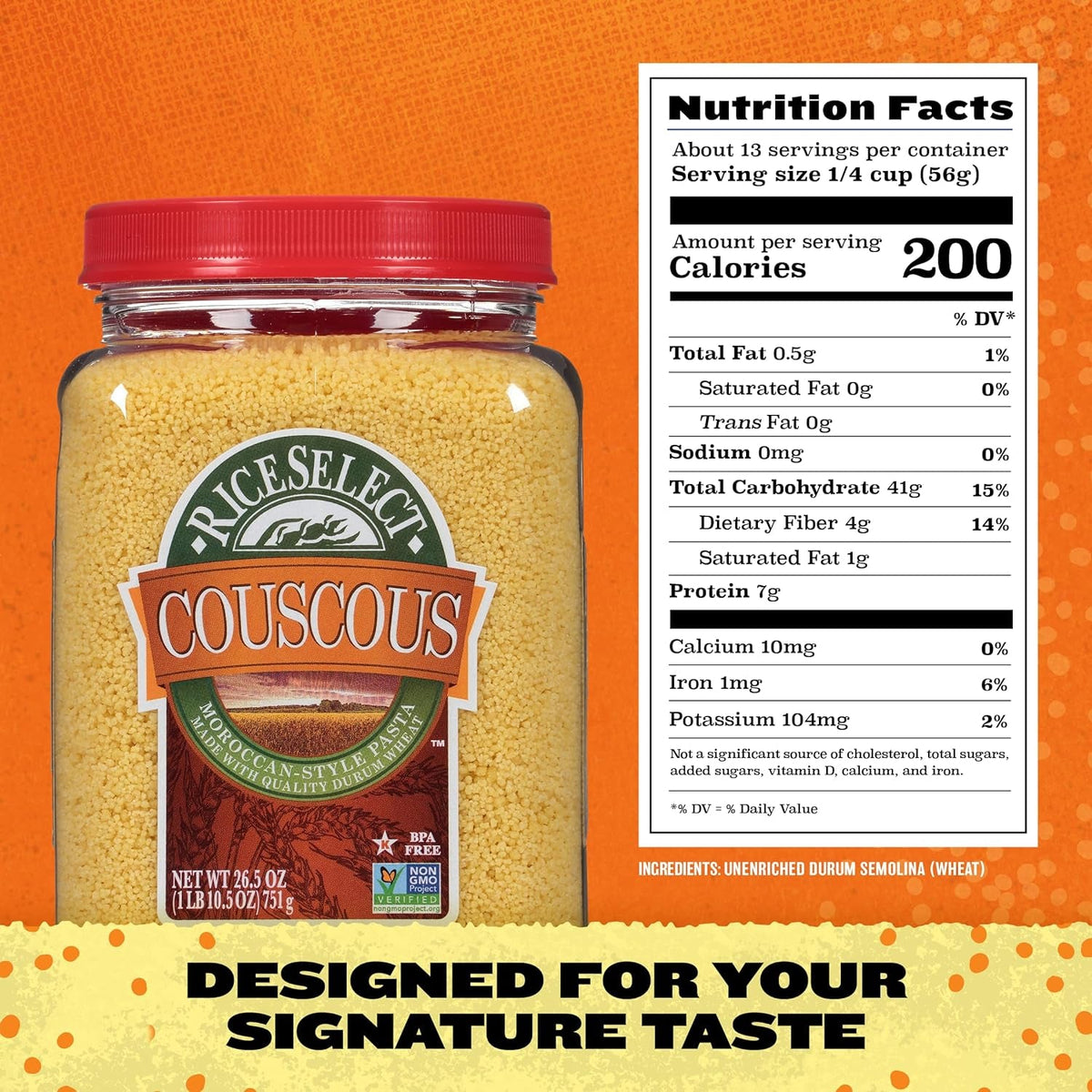 Couscous, Moroccan-Style Wheat Couscous Pasta, Non-Gmo, 26.5-Ounce Jar, (Pack of 1)