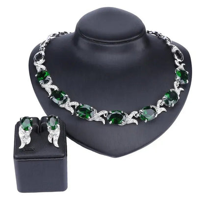 Fashion Women Zircon Rhinestone Necklace Earring Silver Plated Wedding Party Dress Jewelry Sets