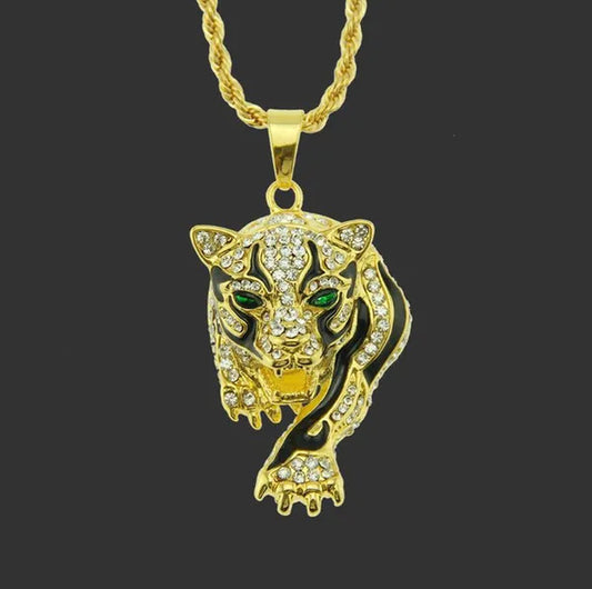 Three Dimensional Tiger Pendant Full of Diamond Domineering Necklace Men's Accessory Pendant