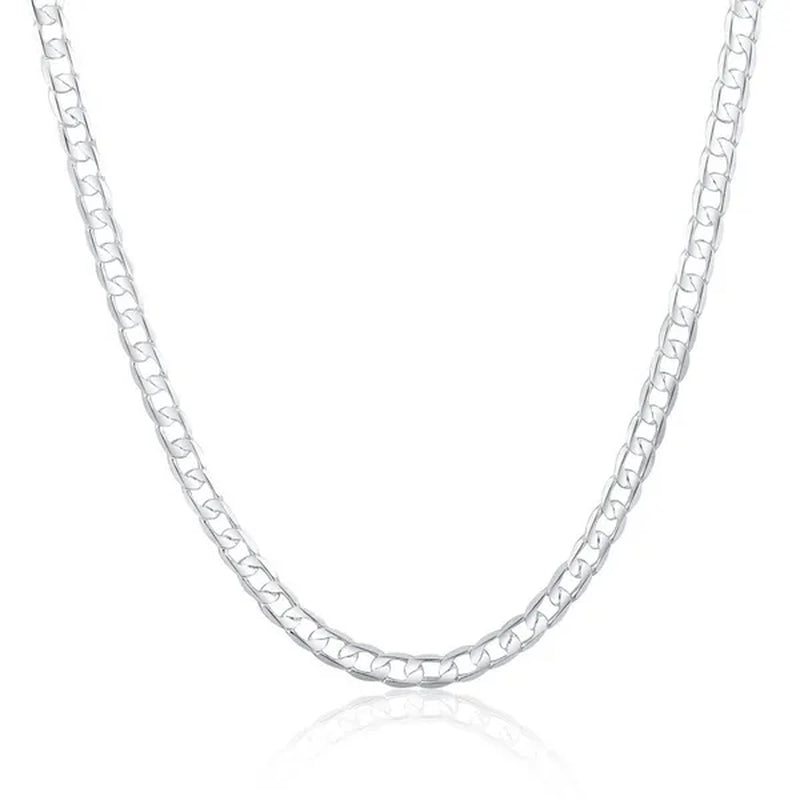 European and American Fashion 925 Sterling Silver Italian Curb Link Chain Necklace Bracelet 925 Silver High Quality Jewelry Sets for Women and Men