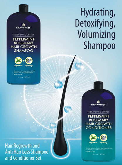 , Peppermint Rosemary Hair Regrowth and anti Hair Loss Shampoo and Conditioner Set - Daily Hydrating, Detoxifying, Volumizing Shampoo and Fights Dandruff for Men and Women 16 Fl Oz X 2