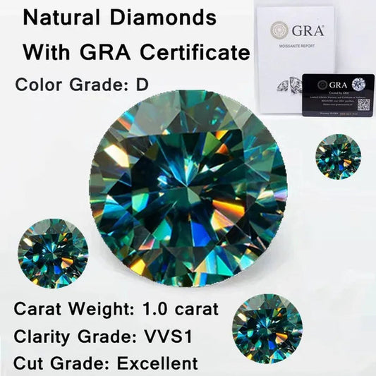 Excellent Moissanite With Certificate Brilliant Loose Moissanite Blue Green Color Round Cut Diamond 6.5 MM 1CT