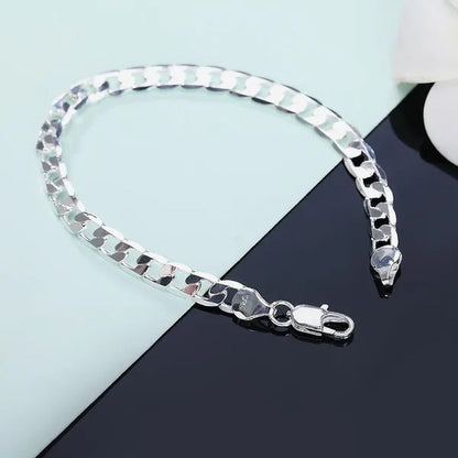 925 Sterling Silver Fashion Italian Curb Link Chain Necklace Bracelet 925 Silver High Quality Jewelry Set for Women and Men