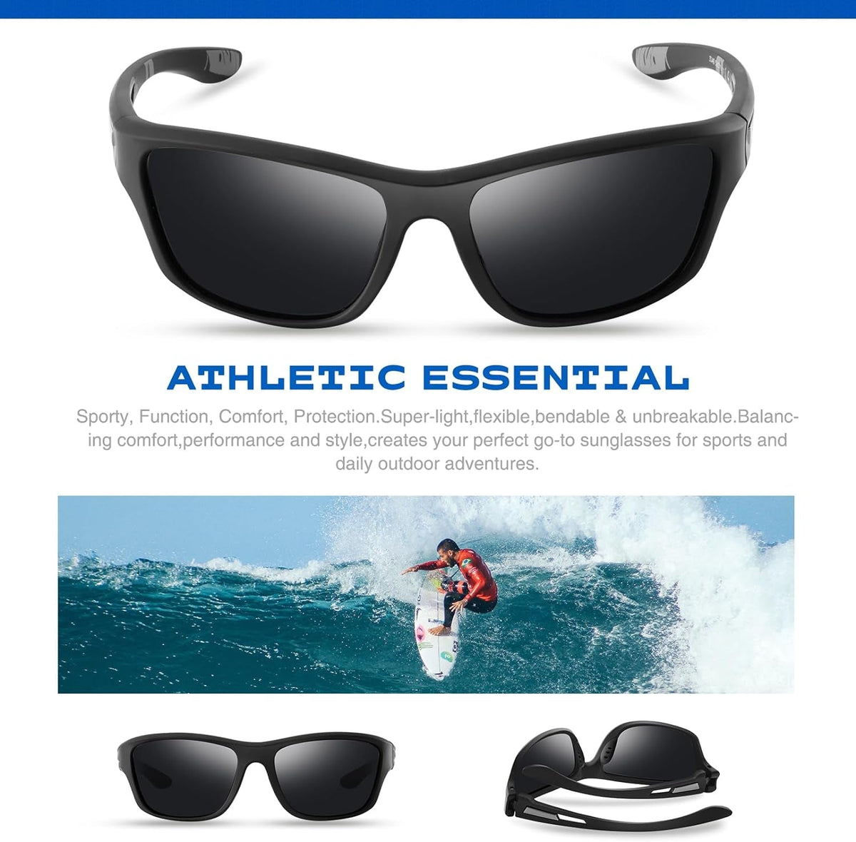 Polarized Sports Sunglasses for Men: UV400 Protection Glasses Womens Wrap Around Goggles for Driving Fishing