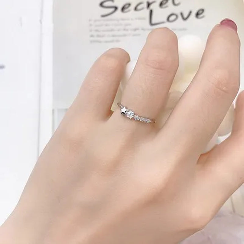 Mysterious Feeling 925 Sterling Silver Star Comet with Long Tail Diamond Wish Rings for Women Girl Lady