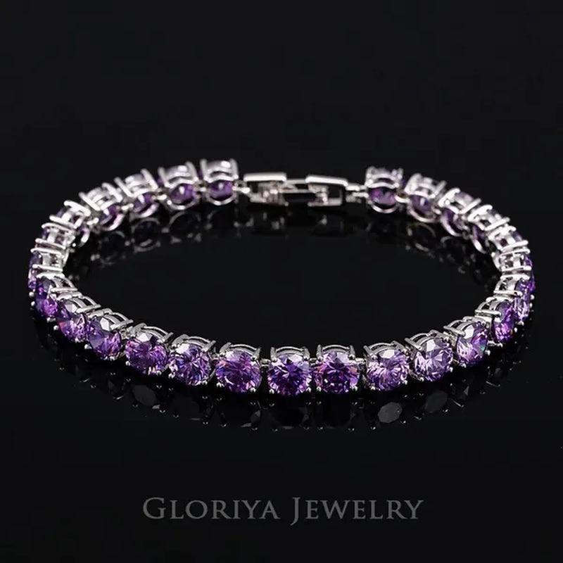 Gloriya Perfect Round Cut 0.5 carat AAA+ CZ Zirconia Silver Plated Classic Ladies Wedding Bracelets Bangles For Women Engagement Gift