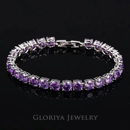 Gloriya Perfect Round Cut 0.5 carat AAA+ CZ Zirconia Silver Plated Classic Ladies Wedding Bracelets Bangles For Women Engagement Gift
