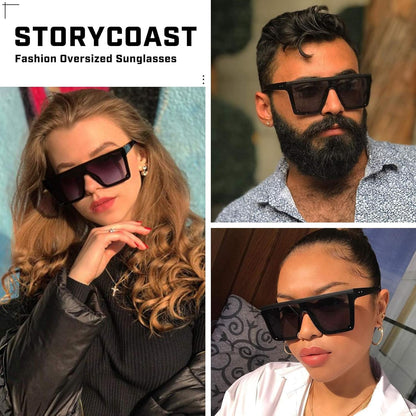 Square Sunglasses for Women Men Fashion Big Frame Flat Top Sun Glasses Mirror Lens