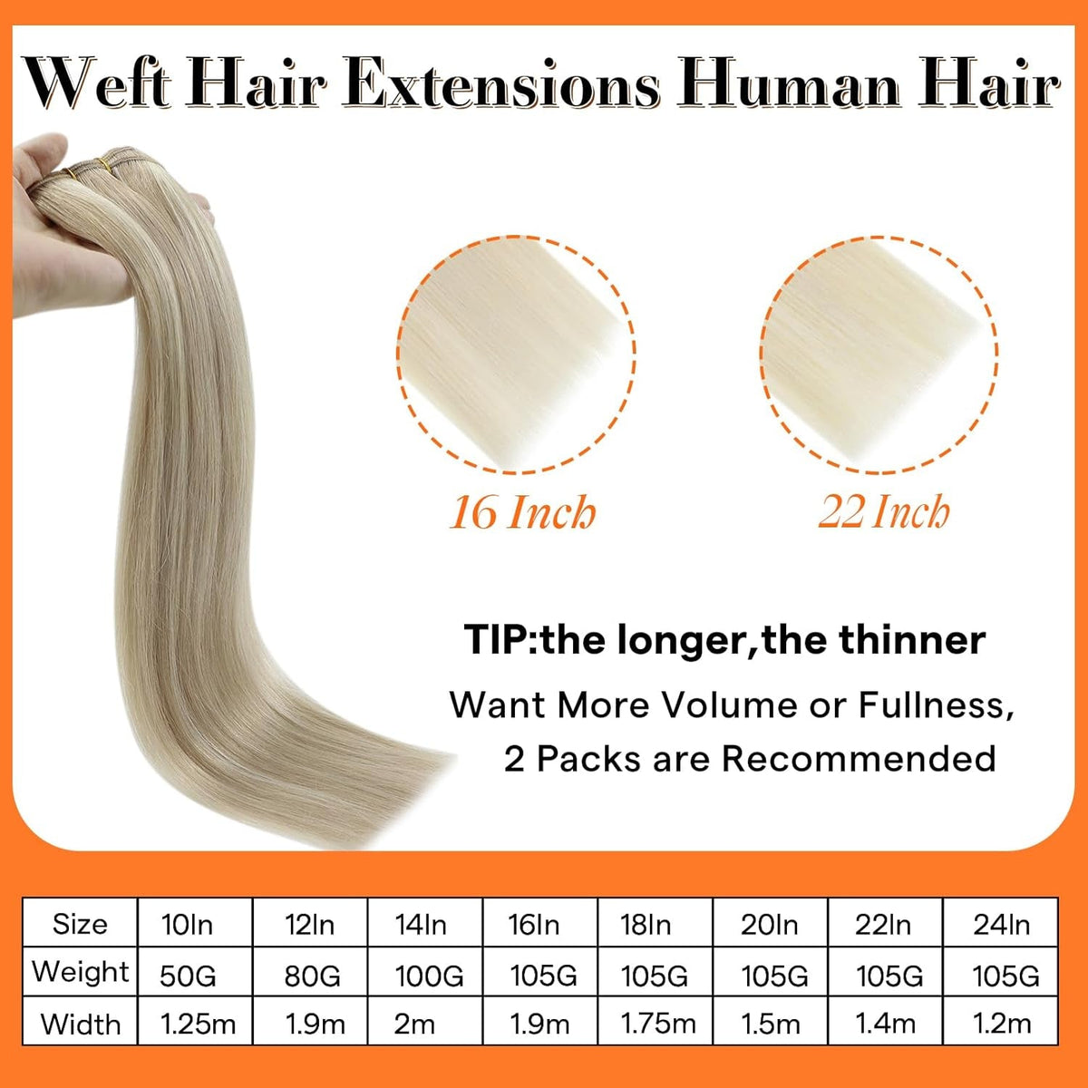 Weft Hair Extensions Ash Blonde Hair Wefts Human Hair Sew in Blonde Highlight Human Hair Weft Extensions Full Ends Double Weft Remy Hair Extensions 20 Inch 105G #18/613