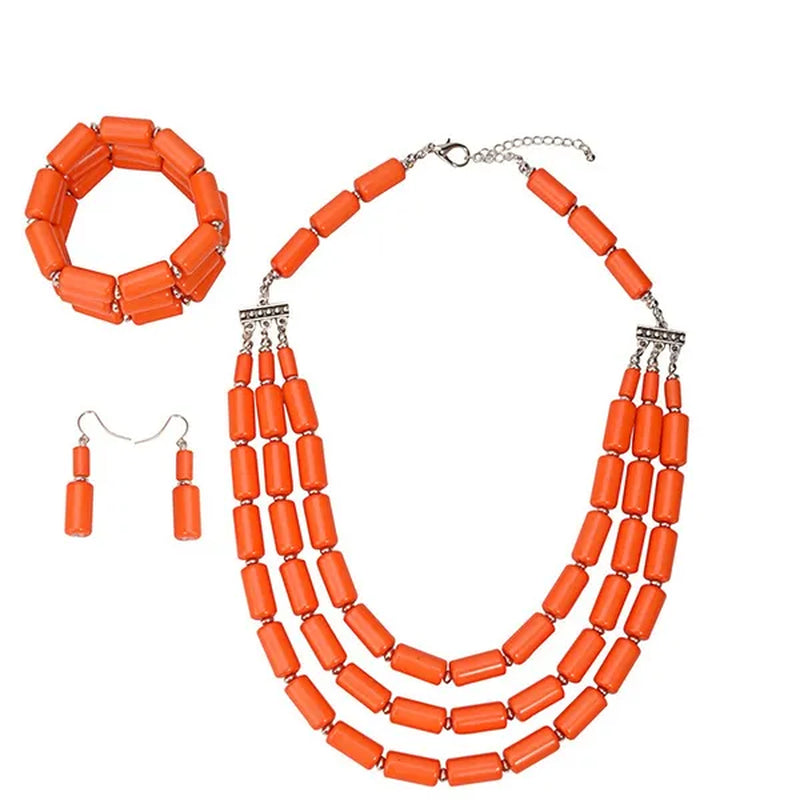 Fashion Nigerian Wedding Indian Jewelry Sets Beads Necklace Earring Bracelet Sets Statement Collar African Beads Jewelry Set
