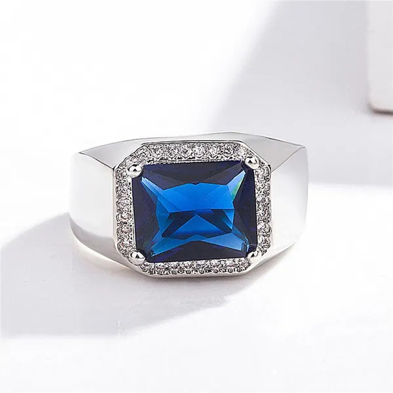 Business Men Natural Sapphire Emerald Ring Fashion 925 Sterling Silver Birthstone Rings Engagement Wedding Jewelry