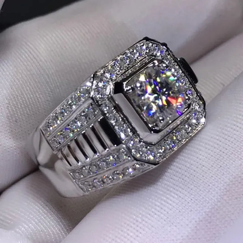 Luxurious Glod Filled 925 Sterling Silver Mens Ring Natural Gemstones Ring for Men Wedding Band Engagement Diamond Ring Fine Jewelry Christmas Gift