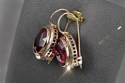 Earrings for Women Gold Ruby White Diamond Drop Lady Girls Engagement Wedding Bridal Fashion Jewelry Gift