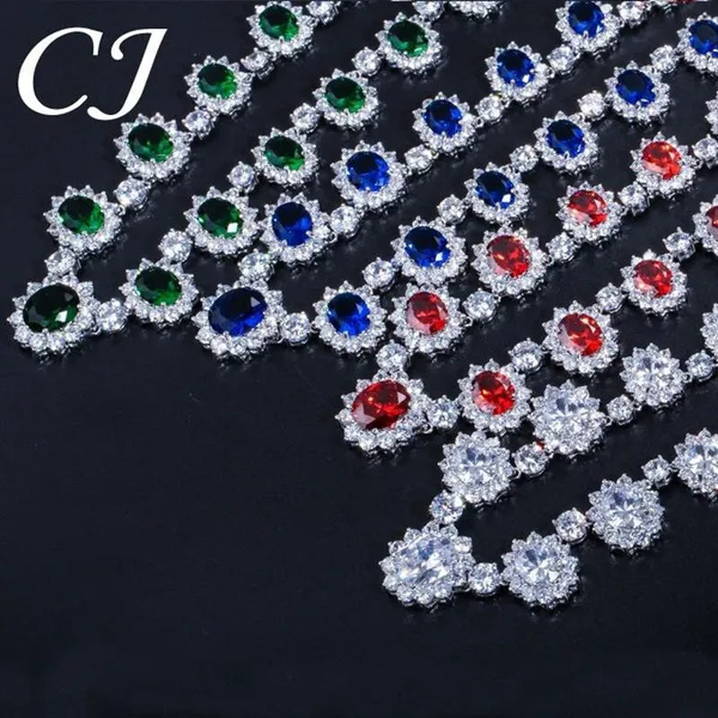CANDICE European Style White Gold Plated Noble Green Lady Luxury Wedding Necklace Earrings Bridal Jewelry Set With AAA CZ Stone