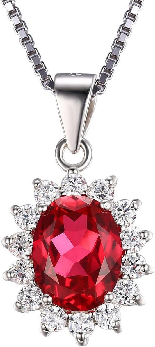 Princess Diana Kate Middleton Natural Amethyst Citrine Garnet Peridot Topaz Created Ruby Sapphire Simulated Emerald Pendant Necklace for Women, 925 Sterling Silver Gemstone Jewelry Set
