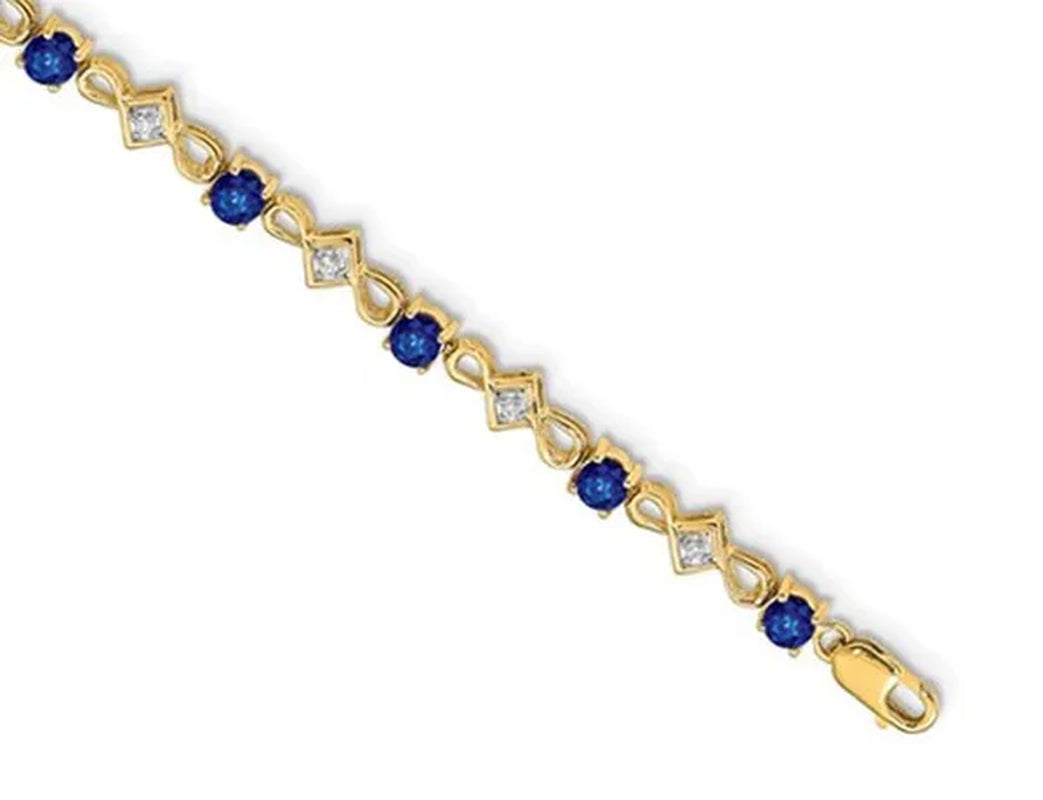 1.65 Carat (ctw) Natural Blue Sapphire Bracelet with Diamonds in 14K Yellow Gold
