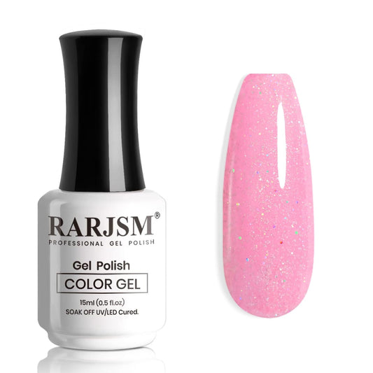 Nude Hot Pink Iridescent Gel Nail Polish Sheer Bright Neon Pink Glitter Jelly Gel Polish Neutral Shimmery Summer Color Sparkle Rainbow Pigment Gel 15ml Soak off Cured Need for Home Salon DIY