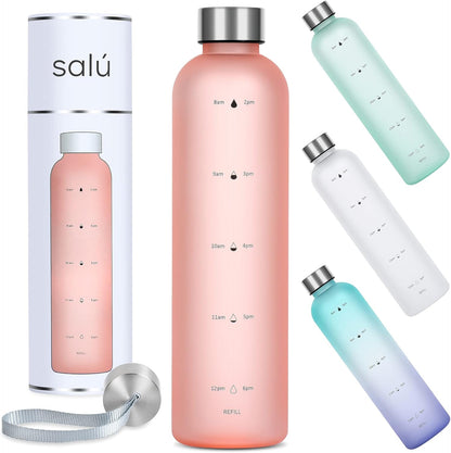 32 Oz Tritan/Bpa-Free Water Bottle W/Time Marker, Pink, Motivational Measurements W/Time & Volume, Frosted Plastic, EXTRA Lid for Gym, Sports, Travel, Fitness, or Work