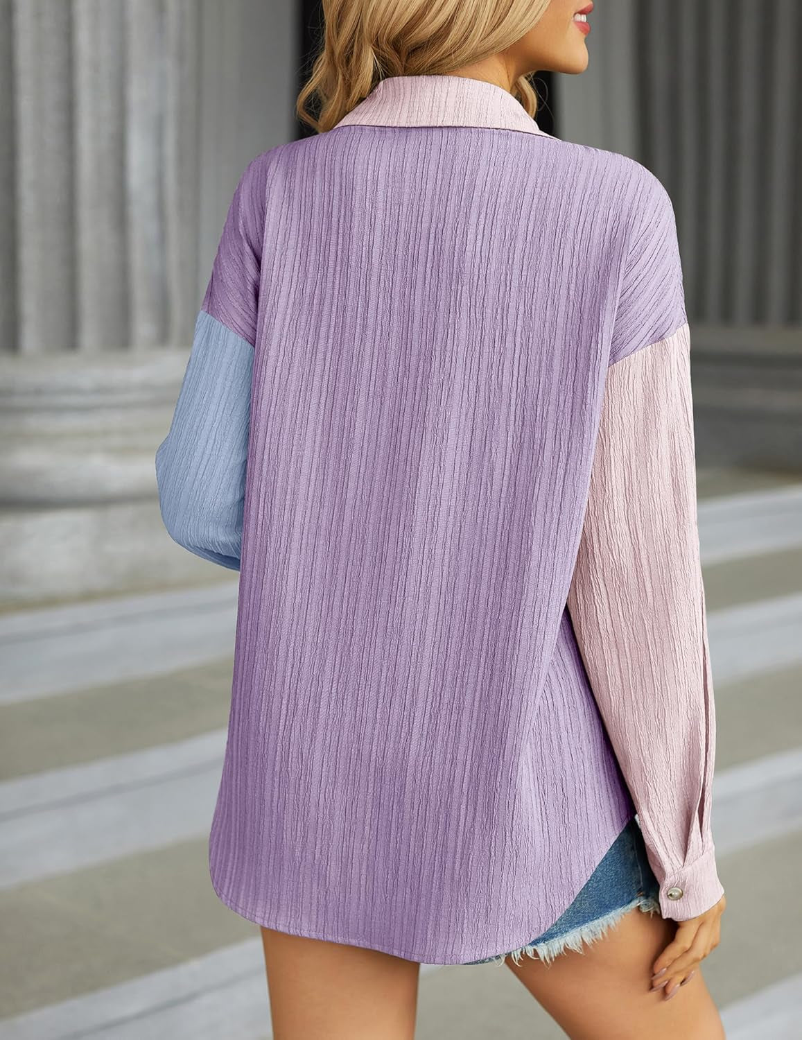 Womens Button down Shirts Long Sleeve Dress Shirt Textured Collared Work Blouse Dressy Casual Tops with Pocket