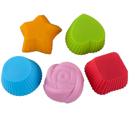 3/6/12/18/24pcs New Silicone Muffin Cake Cups for Kitchen Baking Circular Shape Square Shape Star Rose Pudding Cake Cup Creative Heart Shaped Rice Cake Cup Baking for Cupcakes and Muffin Bakeware Silicone Mold